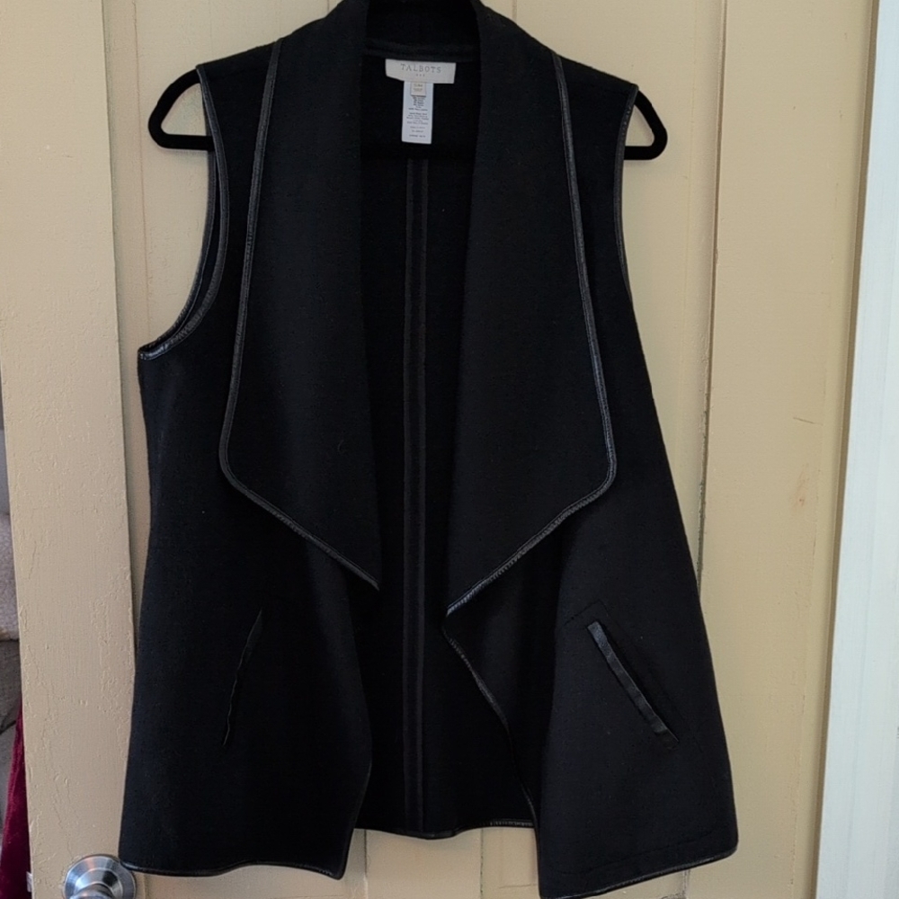 Talbots Black Sleeveless Drape-Front Vest with Trim